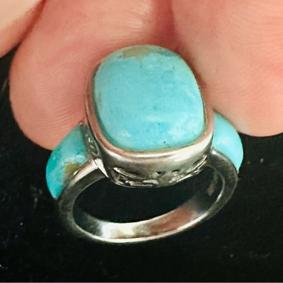 Rectangular Cushion Cabochon Turquoise Rhodium over Sterling Silver Ring NWT - Picture 7 of 11